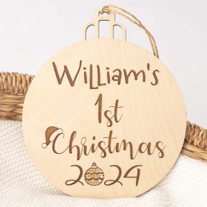 1st Christmas Personalised Disc 2024 engraved with the boys name William.