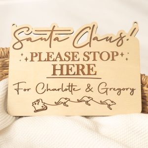 Santa, Please Stop Here! Personalised Plaque for Charlotte and Gregory.