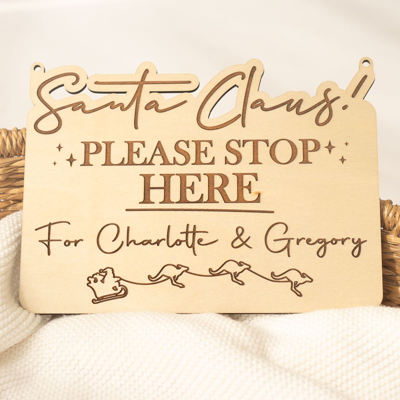 Santa, Please Stop Here! Personalised Plaque for Charlotte and Gregory.