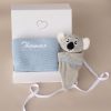 Personalised Blue Blanket and Koala Baby Comforter inside gift box with ribbon.