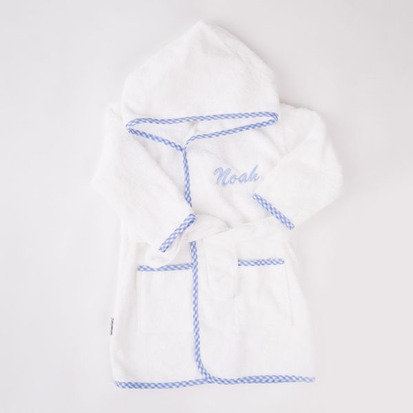 Blue Gingham Hooded Baby Robe | One Little Day