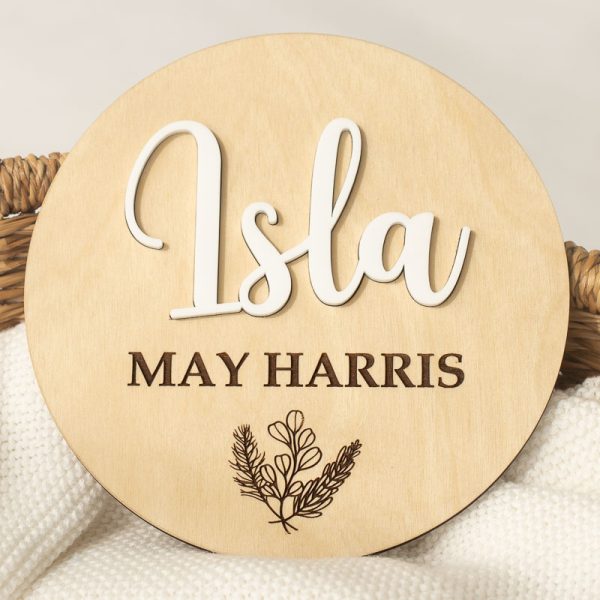 3D Birth Announcement Name Disc - Light engraved with girls name Isla.