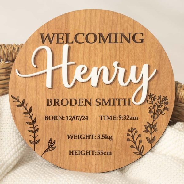 3D Birth Details Announcement Disc - Dark engraved with boys name Henry.