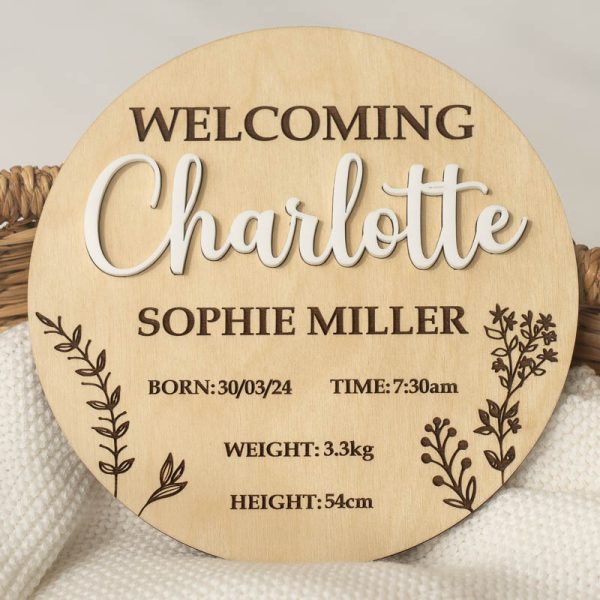 3D Birth Details Announcement Disc - Light customised with girls name Charlotte.