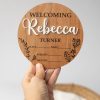 Our Creative 3D Birth Announcement Disc - Dark engraved with the name Rebecca with inset acrylic.