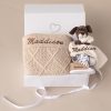 Personalised Beige Diamond Knitted Blanket and Puppy Baby Gift inside One Little Day box with ribbon.