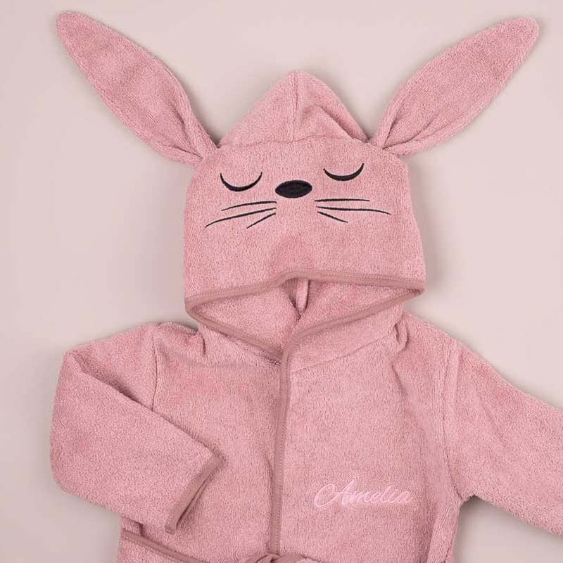 Personalised Pink Bunny Hooded Baby Robe