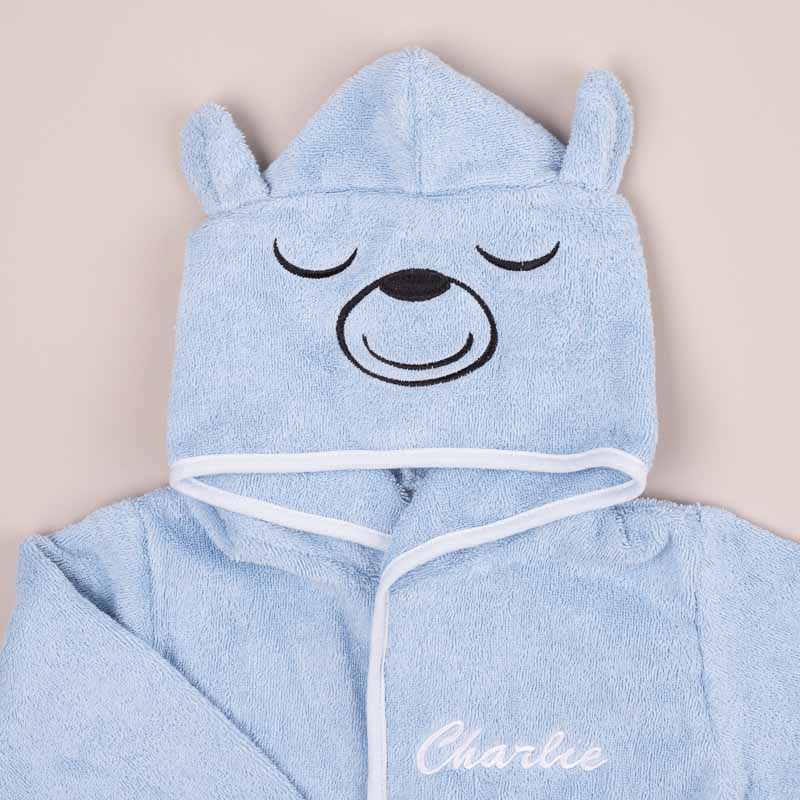 Personalised Bear Hooded Baby Robe face 1 year old boy gift.