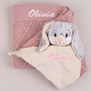 Personalised Blush pink Blanket and bunny baby girl present.