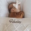 Personalised Cream Diamond Knitted Blanket embroidered with Hadley.