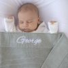 Personalised Green Knitted Baby Blanket with boys name George.