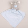 An elephant baby comforter personalised with the name Charlie using white thread.