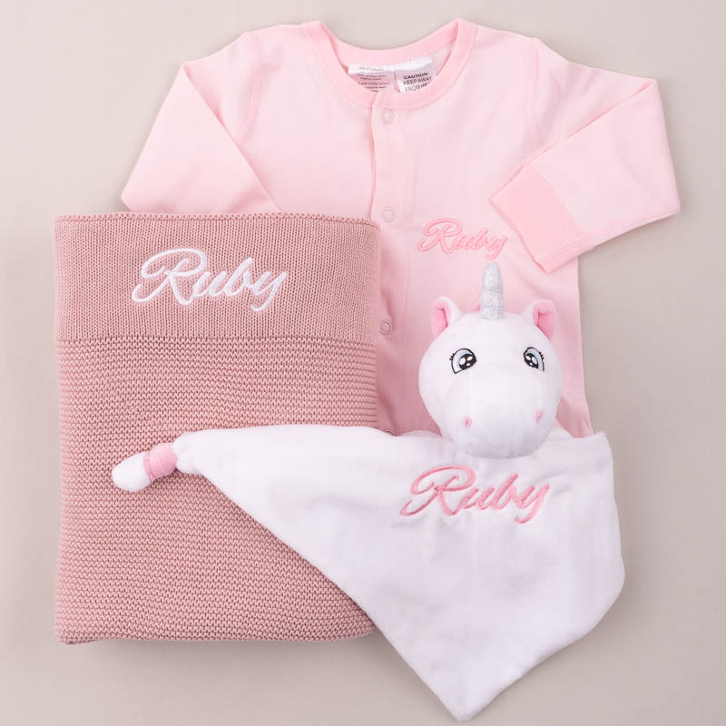 3-Piece Organic Onesie Personalised Baby Girl Gift.