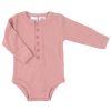 Ribbed Organic Blush Pink Long-Sleeve Romper for girls.