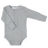 Ribbed organic long sleeve sage green baby romper.