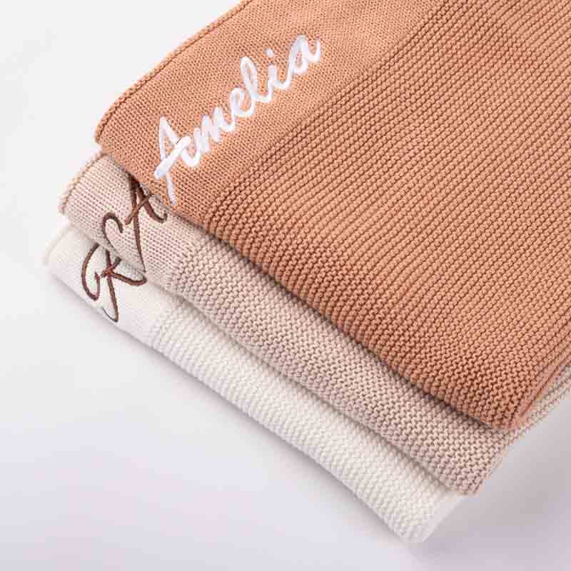 Three baby blankets personalised with baby names unisex gift.