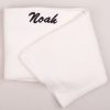 Personalised white baby blanket Christening gift embroidered with Noah.