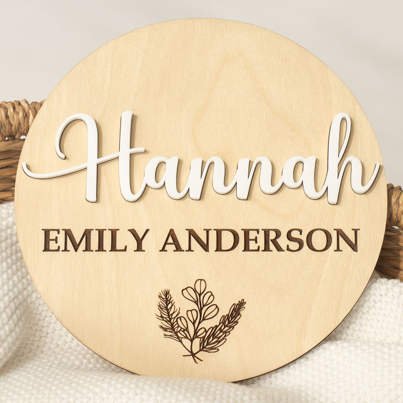 3D Birth Announcement Name Disc customised with girls name Hannah.