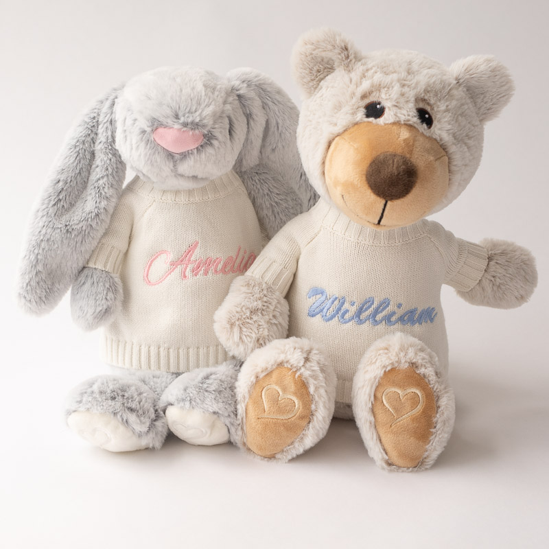 Personalised bear and bunny baby gift ideas.